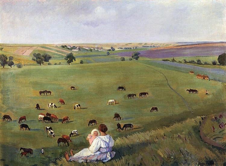 在草地上 In the meadow (1912),齐内达·塞莱布里阿库娃