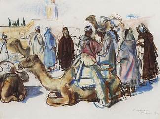 用他们的骆驼市场。马拉喀什 Market with their camels. Marrakesh (1932)，齐内达·塞莱布里阿库娃