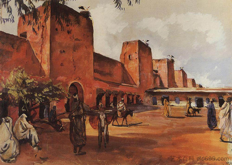 马拉喀什。城市的城墙和塔楼 Marrakech. The walls and towers of the city (1928)，齐内达·塞莱布里阿库娃