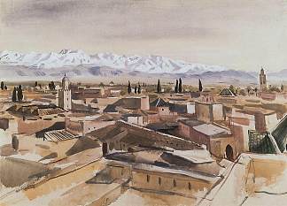 马拉喀什。从阿特拉斯山脉的露台上看 Marrakech. View from the terrace at the Atlas Mountains (1928)，齐内达·塞莱布里阿库娃