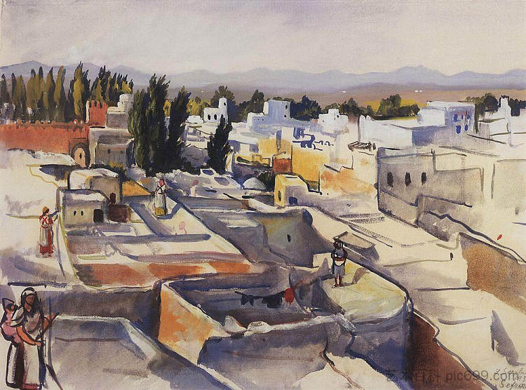 摩洛哥。塞夫鲁。城市的屋顶 Morocco. Sefrou. The roofs of the city (1932),齐内达·塞莱布里阿库娃