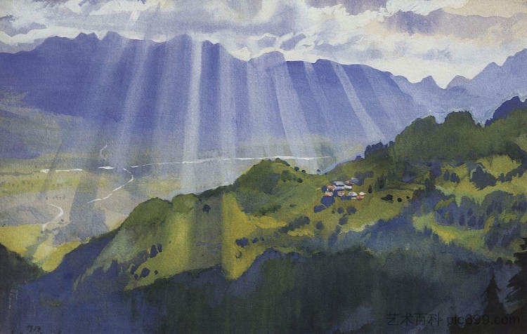 山地景观。瑞士 Mountain landscape. Switzerland (1914)，齐内达·塞莱布里阿库娃