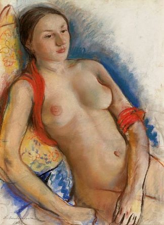 裸体与红围巾 Nude with red scarf (1932)，齐内达·塞莱布里阿库娃