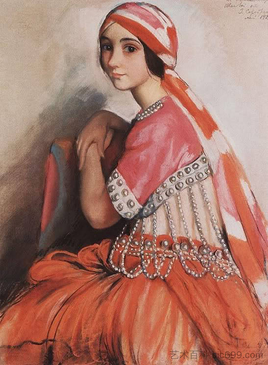 芭蕾舞演员洛杉矶伊万诺娃的肖像 Portrait of a ballerina L.A. Ivanova (1922)，齐内达·塞莱布里阿库娃