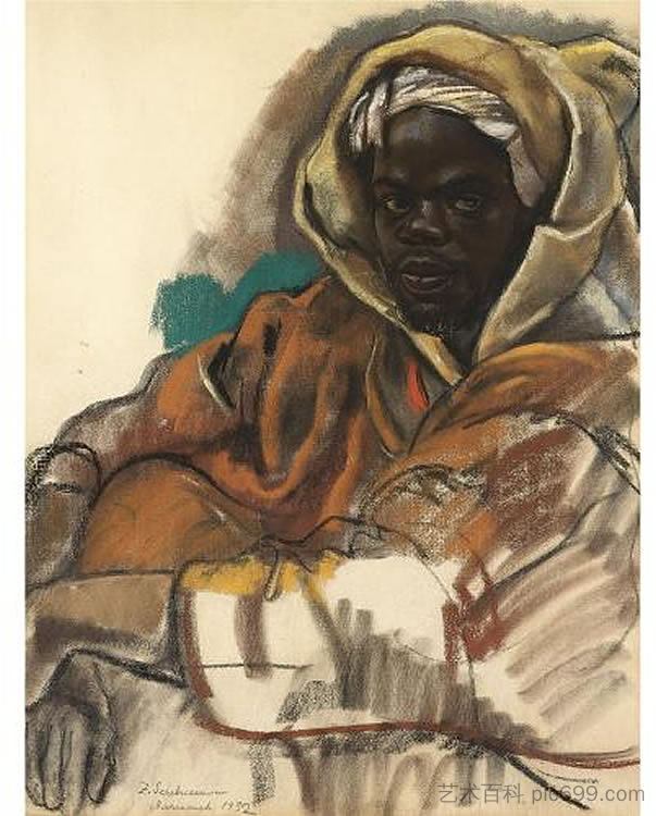一个年轻人的肖像,马拉喀什 Portrait of a young man, Marrakech (1932),齐内达·塞莱布里阿库娃