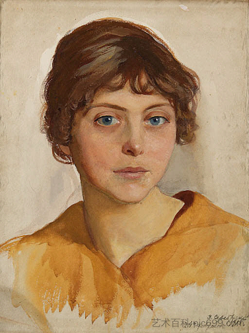 一个年轻女子的肖像 Portrait of a young Woman (1915)，齐内达·塞莱布里阿库娃