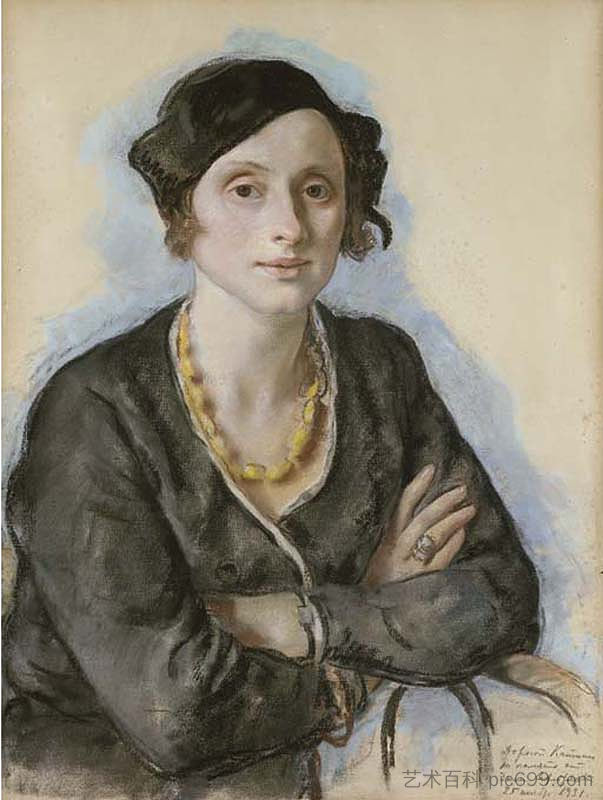 艺术家的表妹叶卡捷琳娜·卡沃斯·亨特的肖像 Portrait of Ekaterina Cavos Hunter, the artist's cousin,齐内达·塞莱布里阿库娃