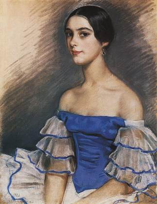 N. Geydenreyh的肖像在蓝色 Portrait of N. Geydenreyh in Blue (1923)，齐内达·塞莱布里阿库娃