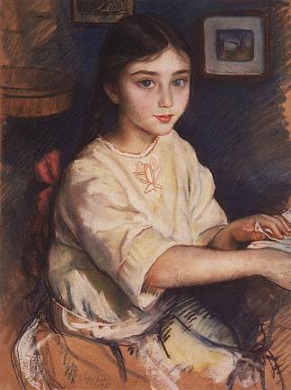 O.I.雷巴科娃童年的肖像 Portrait of O.I. Rybakova in childhood (1923)，齐内达·塞莱布里阿库娃