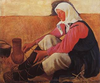 农妇穿鞋 Peasant woman getting her shoes on (1915)，齐内达·塞莱布里阿库娃
