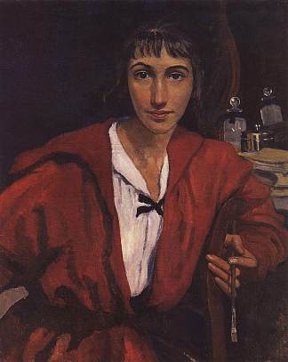 红色自画像 Self-portrait in red (1921)，齐内达·塞莱布里阿库娃