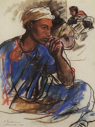 体贴的蓝衣男人。马拉喀什 Thoughtful men in blue. Marrakesh (1932)，齐内达·塞莱布里阿库娃