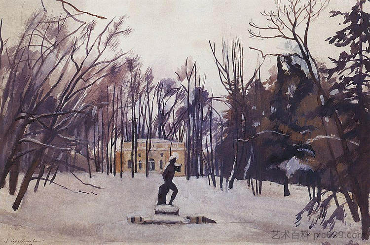 皇家村庄的冬天。上层浴室 Winter in the royal village. Upper Bath (1912)，齐内达·塞莱布里阿库娃